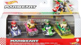 Hot Wheels Mario Kart Characters and Karts Хот Вілс набір 4 машинки Маріо Карт: Маріо, Луїджі, Боузер