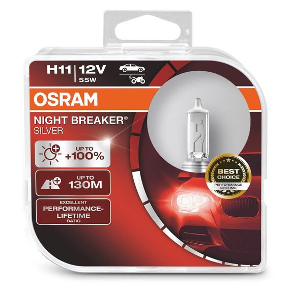 Лампа H11 55W 12V PGJ19-2 OSRAM NIGHT BREAKER SILVER +100% 64211NBS-HCB-DUO