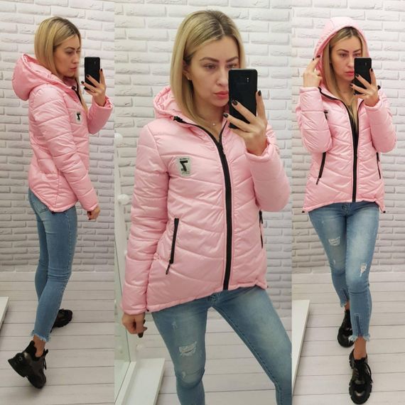 Жіноча демісезонна куртка з емблемою, арт.210/7, рожевий | Зображення 3