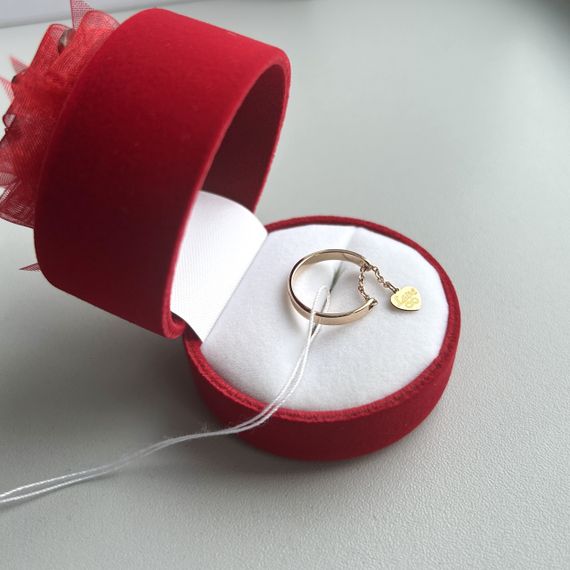 Золоте жіноче кільце з ланцюжком і серцем-підвіскою Love 16.5 р, 585 проба | Зображення 6