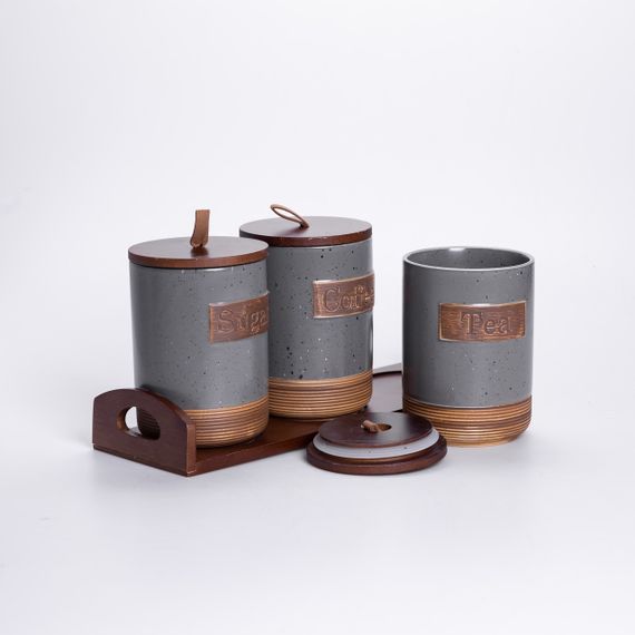 Набір порцелянових банок для сипучих 3 шт по 800 мл з кришками Сірий HP-26-1G | Зображення 4