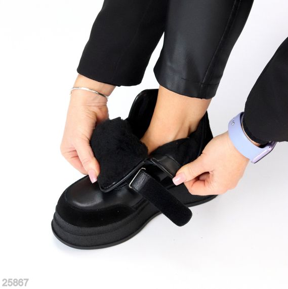 Чорні зимові черевики снікерси на липучках натуральна шкіра + замша | Зображення 7