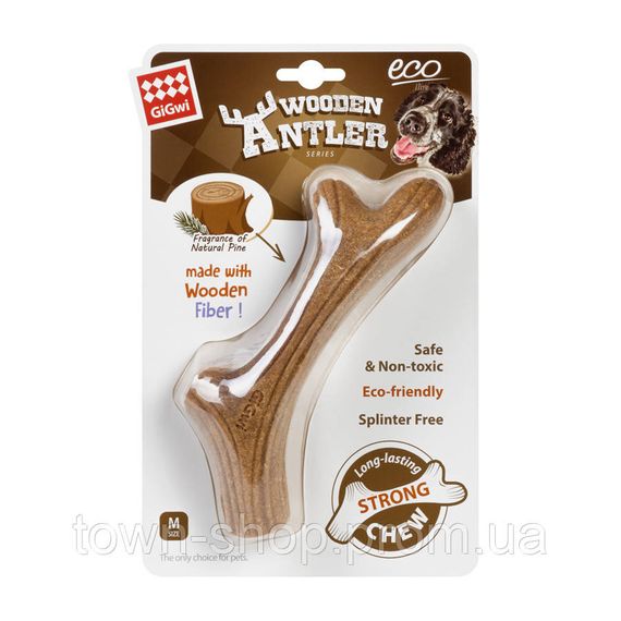 Игрушка для собак Рог жевательный GiGwi Wooden Antler, дерево, полимер, M | Зображення 1