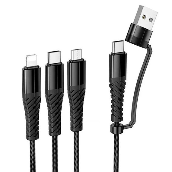 Кабель HOCO X123 USB-1 3 in 1 Micro/Iphone/Type-C, 2A, довжина 1м, Black, Box | Зображення 3