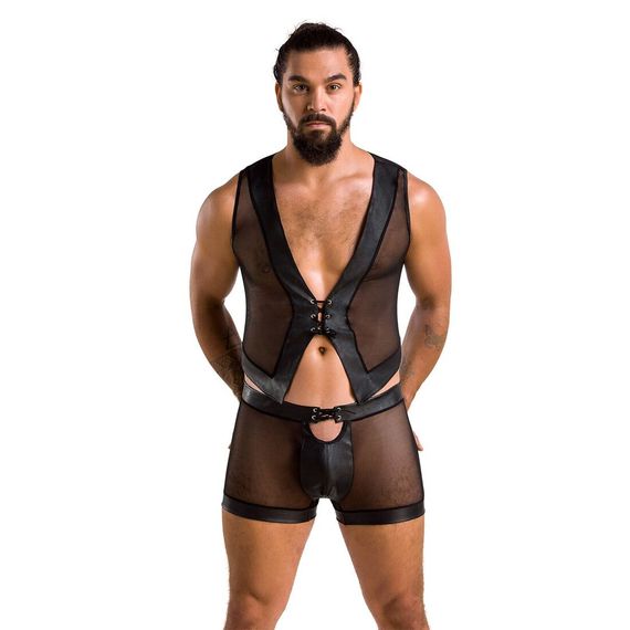 Комплект мужского белья на шнуровке Passion 053 SET WILLIAM XXL/XXXL Black, жилет, боксеры | Зображення 2