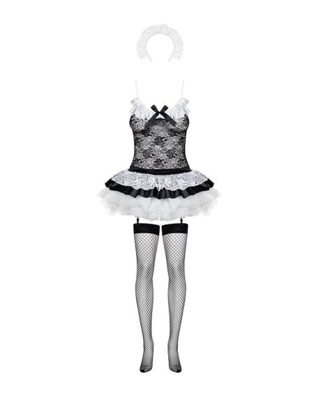 Еротичний костюм покоївки зі спідницею Obsessive Housemaid 5 pcs costume, чорно-білий, топ з пі, L/XL | Зображення 4