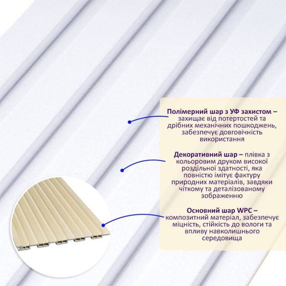 Декоративна рейка WPC стінова перламутр 3000*150*9мм (D) SW-00001866 | Зображення 1