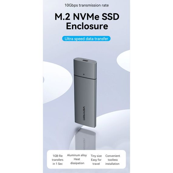 Карман внешний Vention SSD M.2 (NVME) M-key USB Type-C 3.2 gray (KPGH0) | Зображення 3