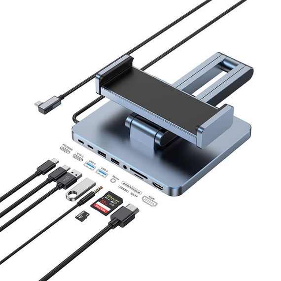 Підставка для планшетів+HUB WIWU AH801 Adjustable 8in1 (USB-C to HDMI+2xUSB-A+2xUSB-C+SD/TF+3.5mm) Gray | Зображення 4