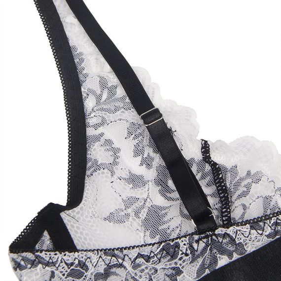 Комплект білизни мереживної Star Night з квітковим принтом, чорно-білий, 3XL-4XL sexstyle | Зображення 6