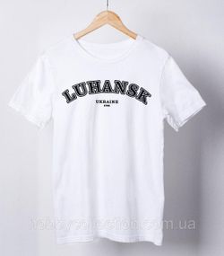 Футболка жіноча із патріотичним принтом "Luhansk Ukraine 1795" біла