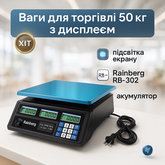 Весы электронные торговые весы до 55 кг Rainberg, Весы товарные до 50 кг для выездной торговли YZ-69