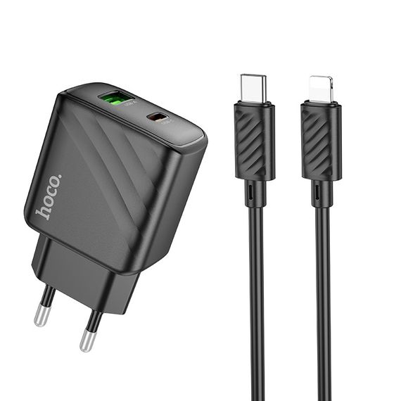 Зарядка для телефона. Адаптер. Мережевий зарядний пристрій Hoco CS23A 1 USB/1USB-C PD/QC 30W+Type-C to Lightning
