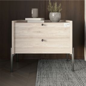 Тумба приліжкова LION Wood з двома шухлядами Самоа Димчастий (чорні ножки) (LION-041361)