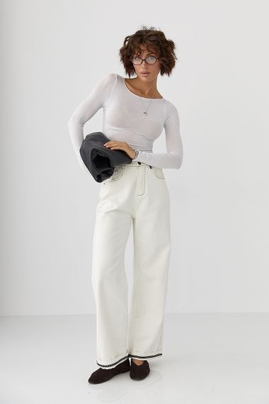 Приталений лонг у сітку - молочний цвет, M (є розміри) | Зображення 2