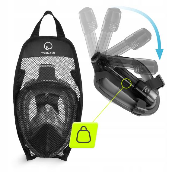 Маска для снорклінгу TSUNAMI повнолицьова, зі складною трубкою Size S/M Grey (P-5907739318183) | Зображення 1