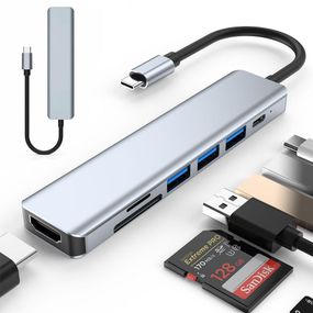 USB хаб концентратор 7в1 (Type-C to HDMI+SD+TF+3хUSB+PD) / Многопортовый разветвитель USB