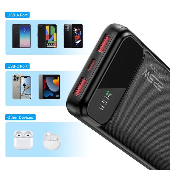 УМБ Choetech 10000mAh 22.5W PD,QC3.0 2USB-A+USB-C Black | Зображення 4