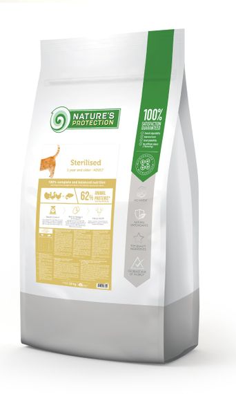 Сухой корм для стерилизованных котов Nature's Protection Sterilised Poultry Salmon, 18 кг