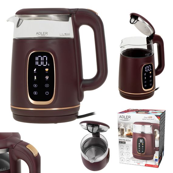 Електрочайник Adler AD 1305 burgundy 1850-2200Вт/ 1.7л/ скло/ встановлення температури/ | Зображення 4