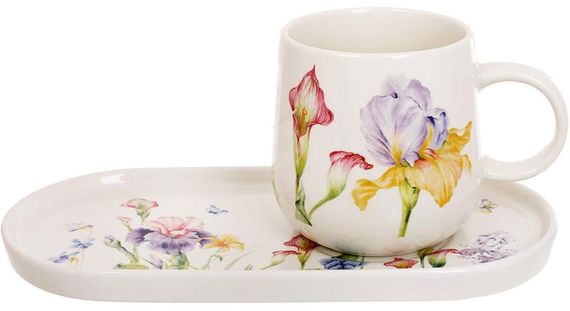 Набір для сніданку порцеляновий "Iris" 2 чашки 400мл з овальними тарілочками 24х12см