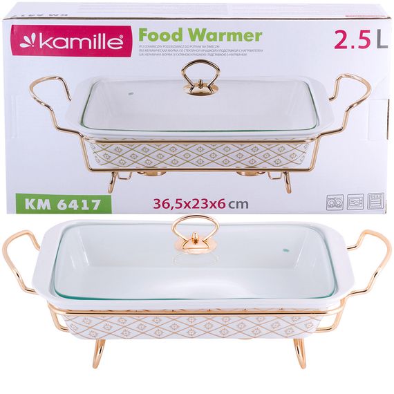 Марміт керамічний Kamille 2.5 л з кришкою скляною прямокутний золота підставка 2 свічники | Зображення 6