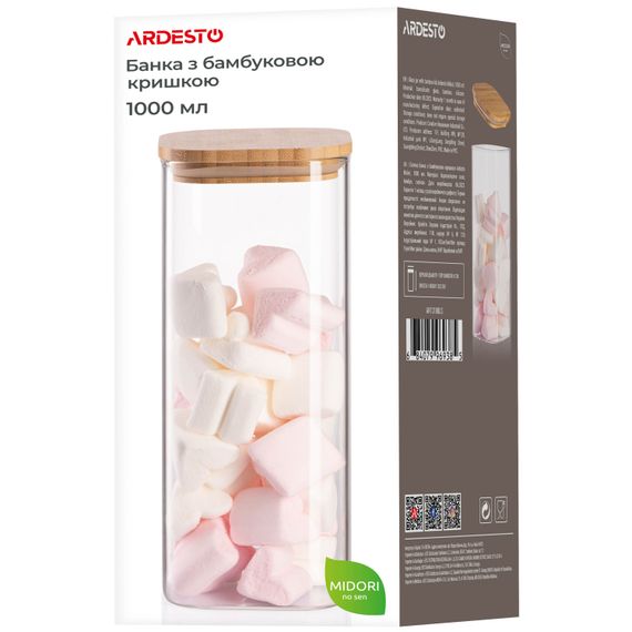 Банка для зберігання ARDESTO Midori, 1000мл, скло, бамбук, квадратна, прозорий (AR1310BLS) | Зображення 5