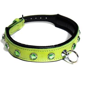 Нашийник зі стразами тонкий DS Fetish шкіряний, салатовий (Голландія) Sex Aura