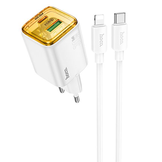 МЗП Hoco N53 Monsoon PD30W+QC3.0 (1USB-A/1C) + кабель Type-C to Lightning White