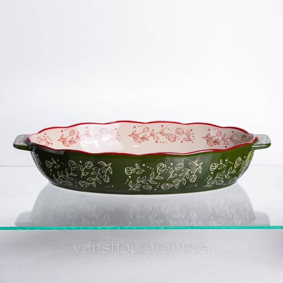 Форма для запекания Vintage 35×22×5 (см) овальная с ручками Зеленая HM05-03 | Зображення 2