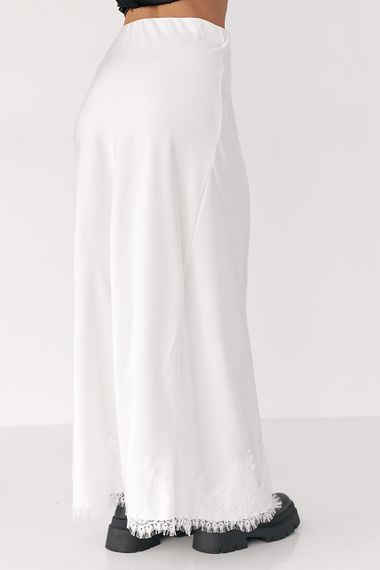 Сатинова спідниця з мереживом - білий цвет, L (є розміри) | Зображення 1