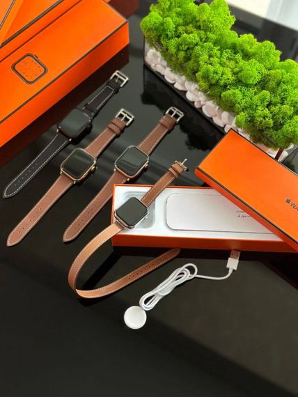 Смарт - годинник Hermes 41 мм золотий корпус, довний коричневий ремінець | Зображення 5
