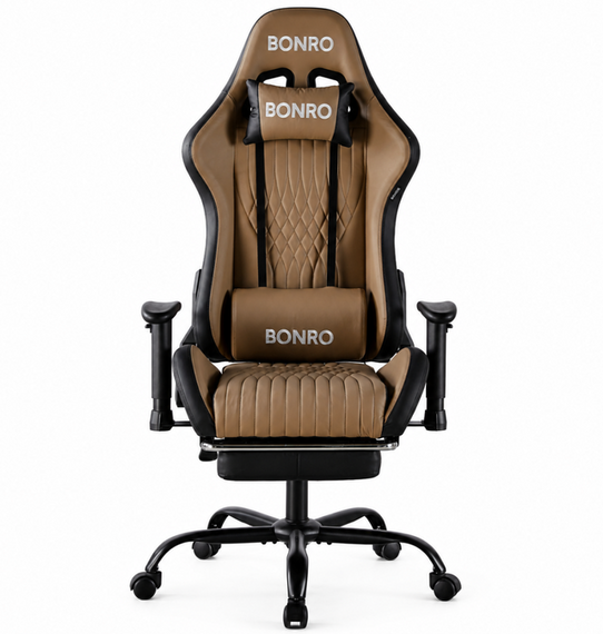 Крісло геймерське ігрове комп’ютерне Bonro 1002G-1 коричневе з підставкою для ніг 42401211 | Зображення 2
