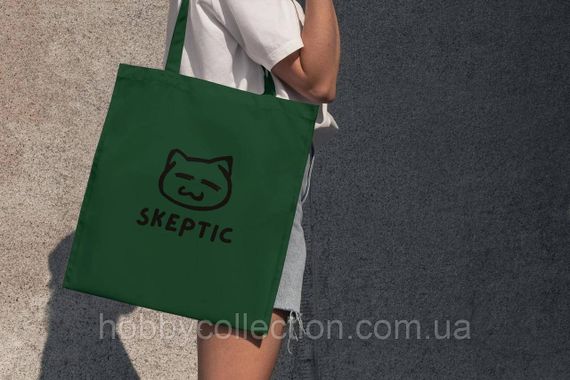 Сумка шопер із принтом "Skeptic" Темно-зелена | Зображення 1