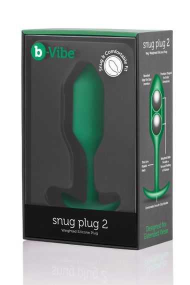 Анальна пробка із зміщеним центром ваги B-Vibe Snug Plug 2, силіконова, зелена sexstyle | Зображення 7