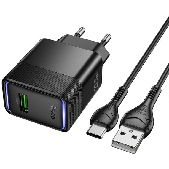СЗУ Hoco CS111A Lounge PD22.5W (1USB-C) + кабель USB to Type-C Black | Зображення 1
