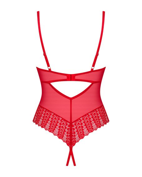 Боді з доступом Obsessive Ingridia crotchless teddy XS/S, червоне, відкриті груди | Зображення 3