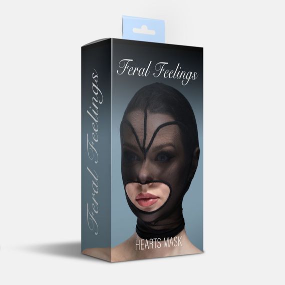 Маска серце сітка з відкритим ротом Feral Feelings - Hearts Mask Black/Black | Зображення 1