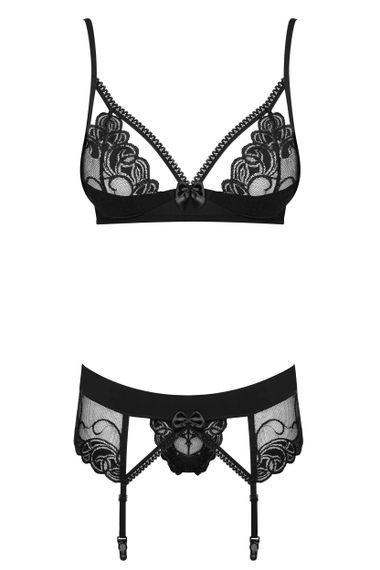 Комплект з поясом для панчох Obsessive Wonderia set Чорний L/XL | Зображення 5