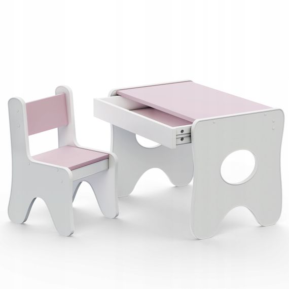 Зручний столик у дитячу кімнату 70×45×51, дитячий ігральний стіл із ящиком, білий з рожевим | Зображення 1