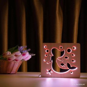 Светильник ночник ArtEco Light из дерева LED "Русалочка" с пультом и регулировкой...