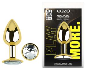 Анальная пробка с кристаллом EGZO - Gold Round Plug Clear size S Sex Aura