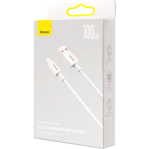 Дата кабель USB 2.0 AM to Type-C 2.0m 5A White Baseus (CAYS001402) | Зображення 4