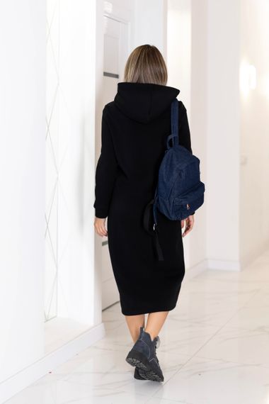 Женское теплое спортивное платье на флисе с капюшоном GF8577 цвет черный, размер 42/44 | Зображення 3