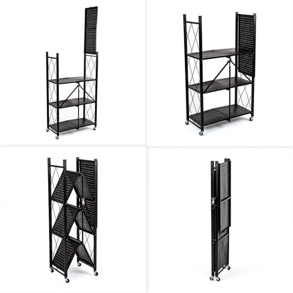 Стелаж мобільний чотириярусний універсальний розкладний з нержавіючої сталі 126х72х34см Чорний SW-00002098 | Зображення 5