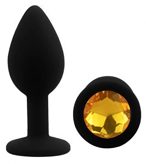 Анальная пробка силиконовая EGZO Silicone Round Plug S черная с золотым кристаллом Sex Aura | Зображення 1