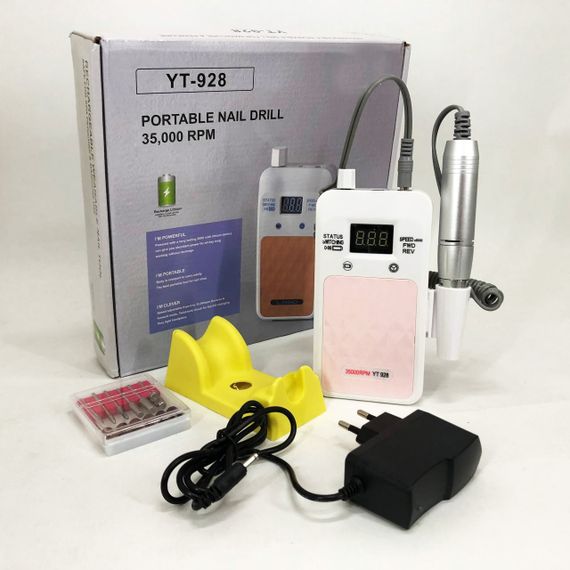 Портативний фрезер для нігтів Nail Drill YT-928 акумуляторний з індикатором заряду на 35 000 оборотів. Колір: білий | Зображення 9