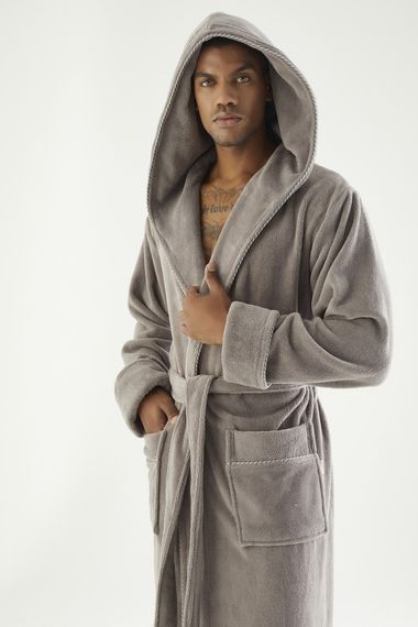 Чоловічий велюровий халат Nusa 7230 з капюшоном, сірий, M