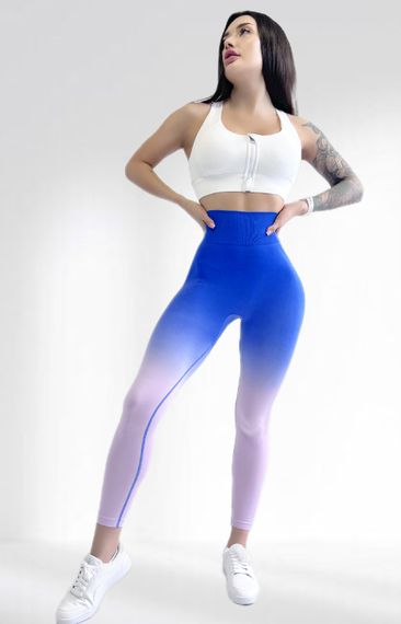 Лосіни пуш ап для фітнесу з високою талією LILAFIT Синьо-рожевий градієнт М (LFL000033) | Зображення 1