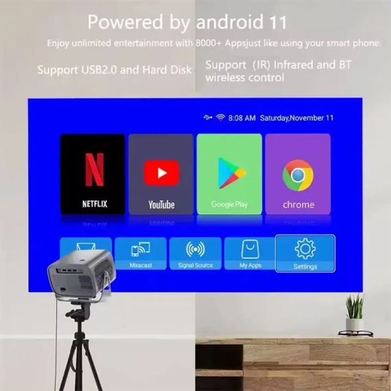 Портативний мультимедійний проєктор 4K Android A10 з Wi-Fi 2.4/5 ГГц, Bluetooth 5.2, автофокусом і автокоригцією трапеції | Зображення 3